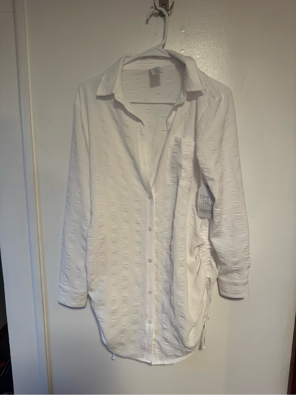 Time and Tru White Button-Front Swim Coverup